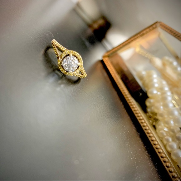 Wedding ring 14K gold with cluster diamonds - Picture 2 of 5